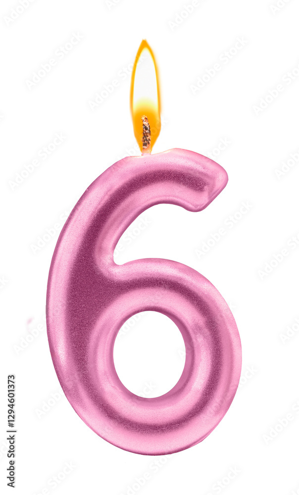 Metallic pink Number six Candle with Flame Metallic pink Number six Candle with Flame