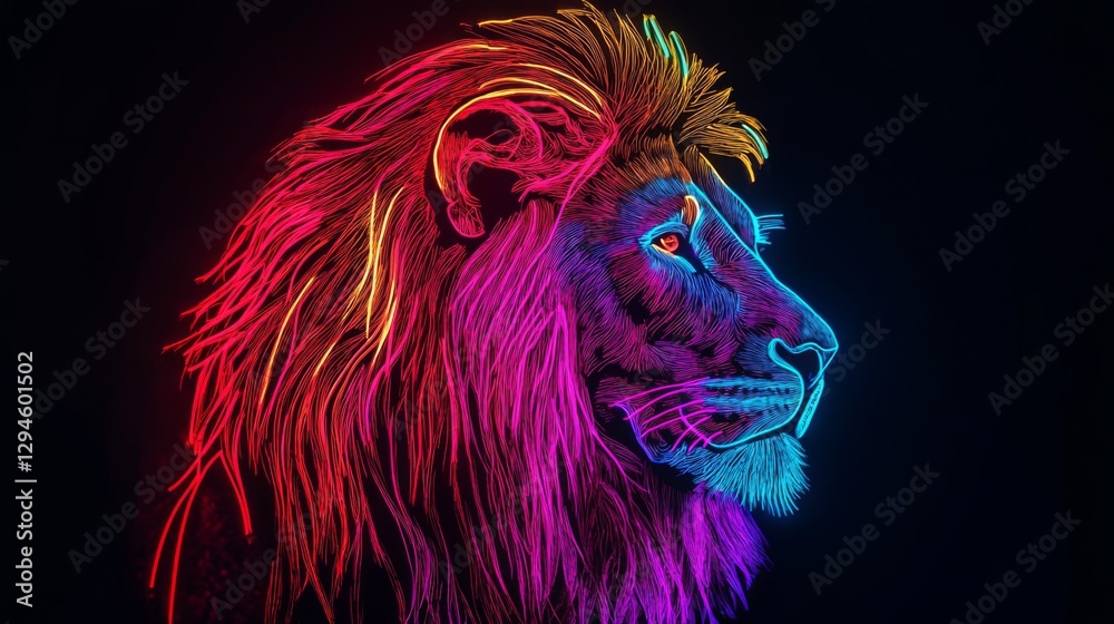 Fototapeta premium Colorful Rainbow Lion Profile Digital Art