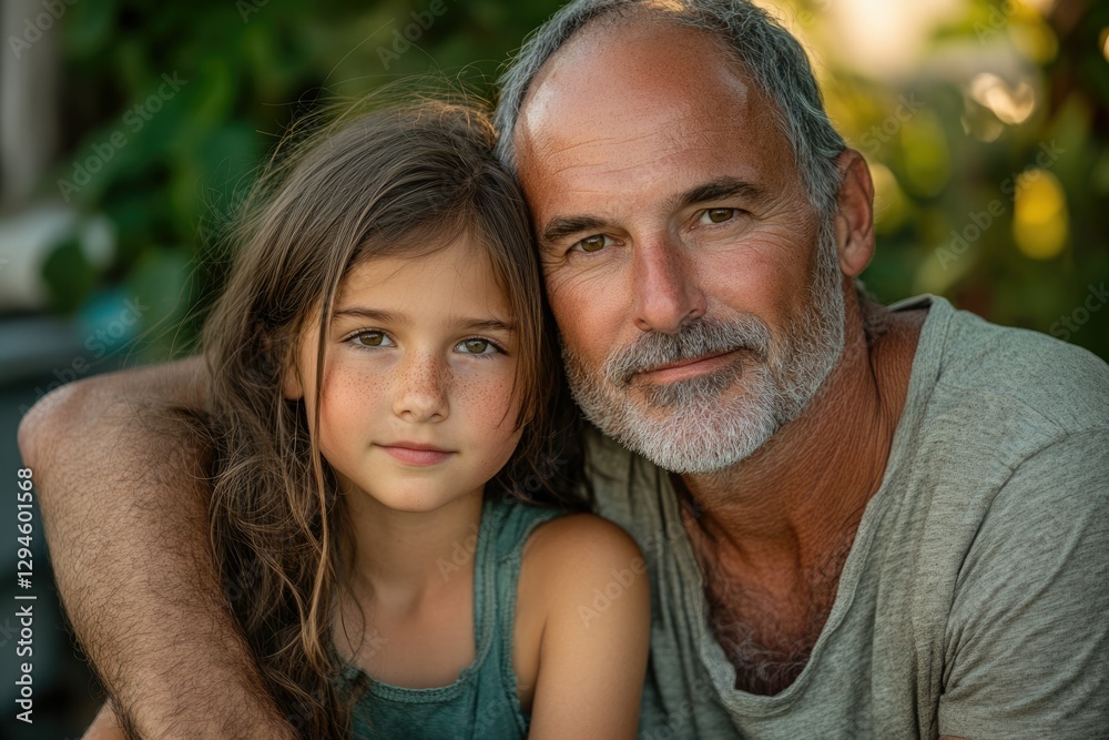 A heartwarming portrait of a grandfather and granddaughter sharing a tender moment, showcasing their bond. A heartwarming portrait of a grandfather and granddaughter sharing a tender moment, showcasing their bond.