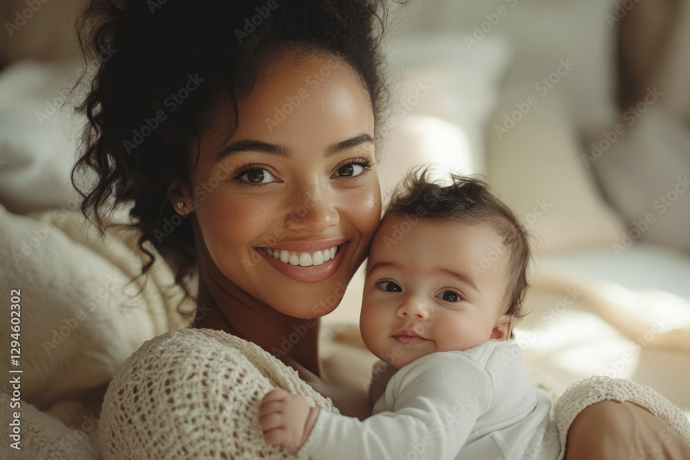 A happy mother lovingly holds her adorable baby, sharing a tender moment of connection and affection. A happy mother lovingly holds her adorable baby, sharing a tender moment of connection and affection.