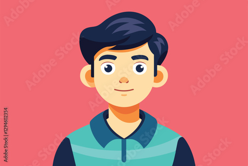 A cheerful millennial character with dark hair, wearing a teal jacket and smiling warmly at the viewer, Millennial Customizable Cartoon Illustration