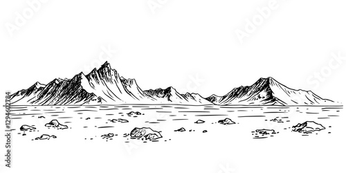mountain range in barren landscape sketch doodle vector
