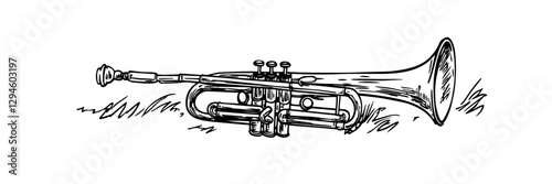 trumpet musical instrument hand-drawn vector illustration in ink style