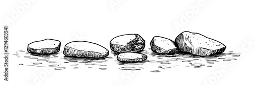 river stones hand-drawn in vintage engraving vector