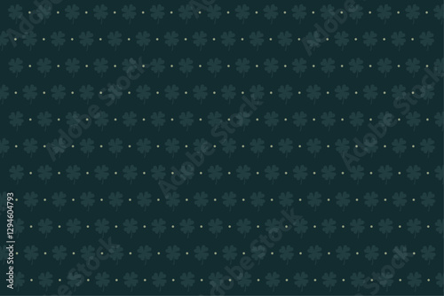 Four-leaf clover pattern with dots on dark green background. Festive St. Patrick's Day themed background for any design or project. Vector illustration.