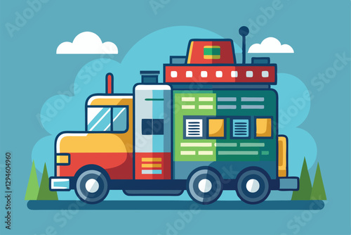 A lively food truck stands in a park, ready to serve diverse meals tailored to customer preferences, Mobile Customizable Semi Flat Illustration