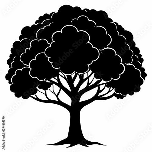 Minimalist Pyrus Calleryana Tree Silhouette in Black and White