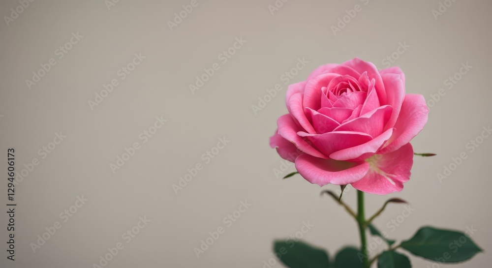 Pink rose on white background with copy space. Beautiful flower for love, romance, Valentine's Day, Mother's Day concepts. Floral design element for greeting card, banner, website Pink rose on white background with copy space. Beautiful flower for love, romance, Valentine's Day, Mother's Day concepts. Floral design element for greeting card, banner, website