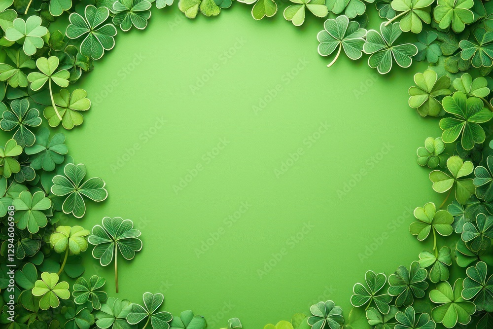 Shamrocks and clovers forming a frame with a green background for St. PatrickA's Day. Shamrocks and clovers forming a frame with a green background for St. PatrickA's Day.