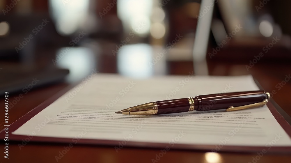 Fototapeta premium Elegant pen resting on document in a professional setting