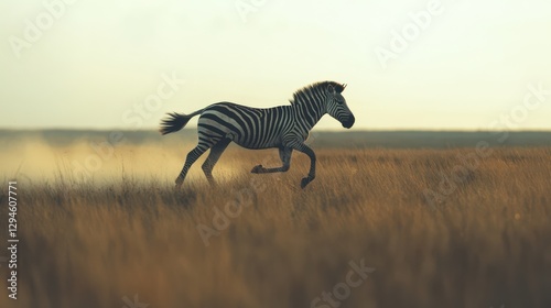 A dynamic shot of a zebra running across the savannah, isolated on a clean white backdrop.