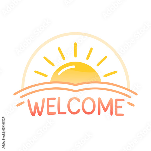 Welcome sign with sunrise illustration