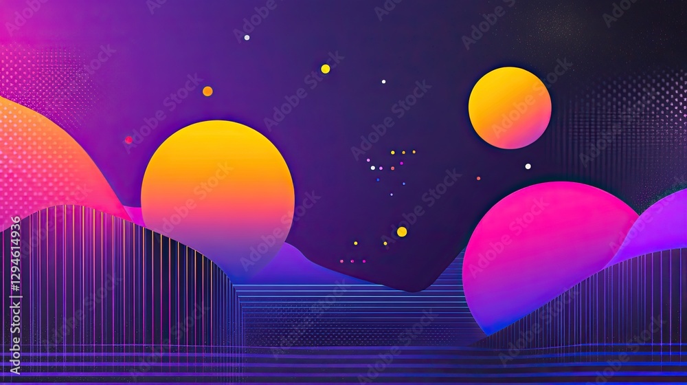 Fototapeta premium Futuristic, vibrant landscape; abstract