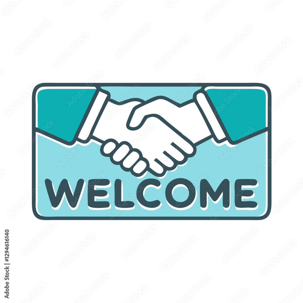 Welcome handshake with blue background