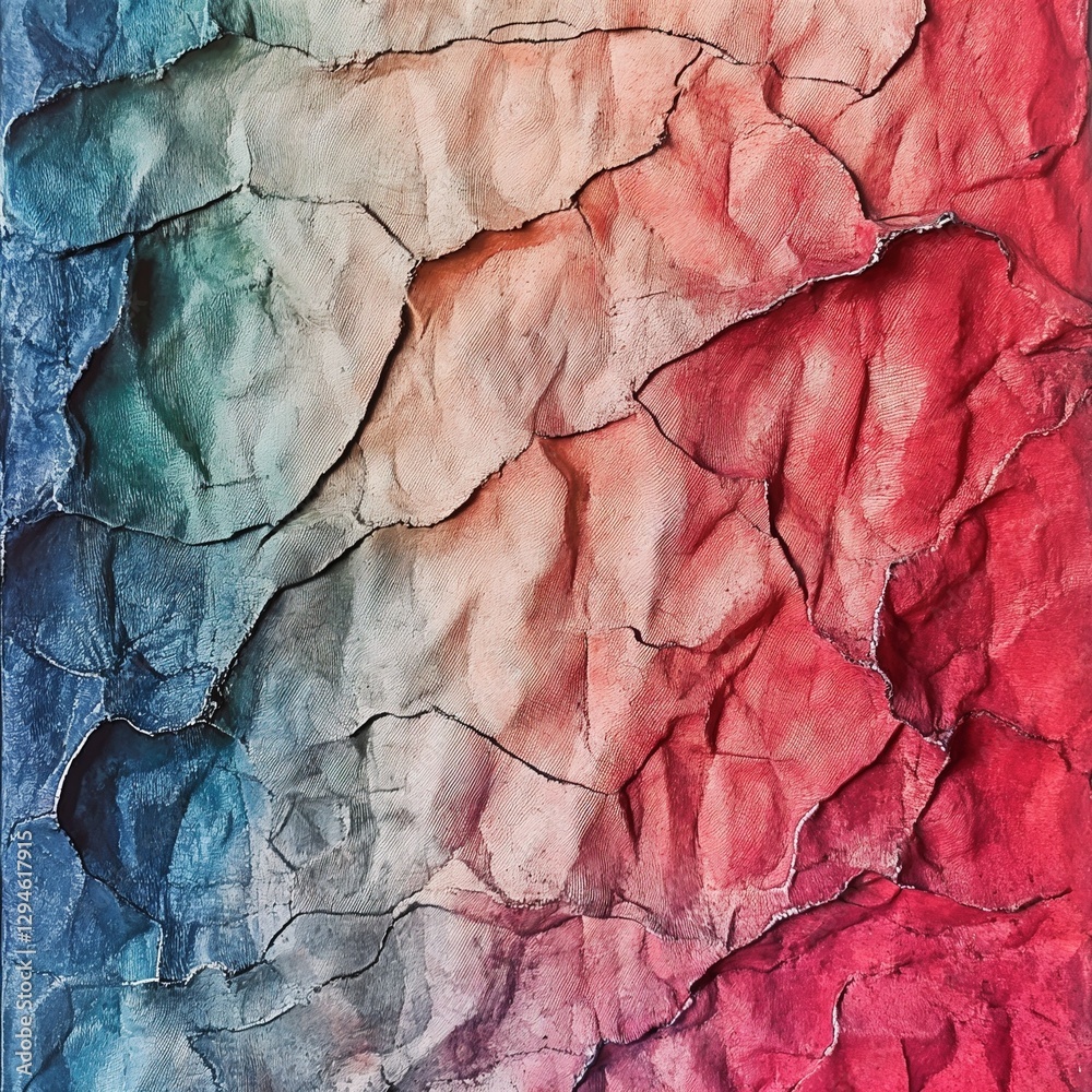 Naklejka premium Gradient background created with crumpled paper, featuring a blend of blue, pink, and beige hues