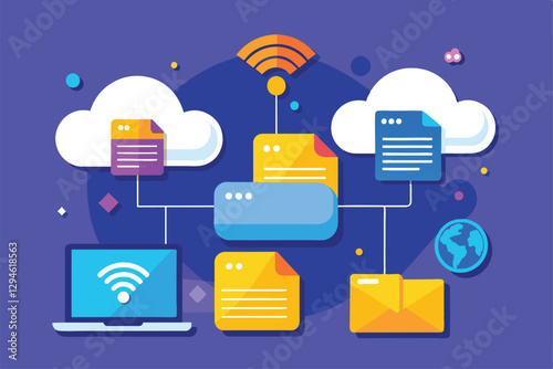Files are being moved to the cloud using Wi-Fi for efficient and secure storage solutions, Move files to cloud storage with a wi-fi connection