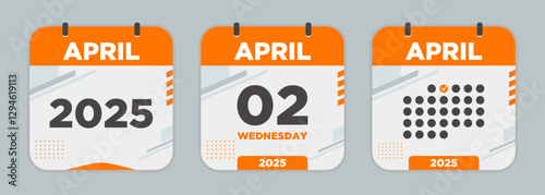 Modern Calendar icon. April. 2025 2 day. The concept of waiting for an important date. Day calendar with date April 2. Cheklist day calendar. Vector illustration.