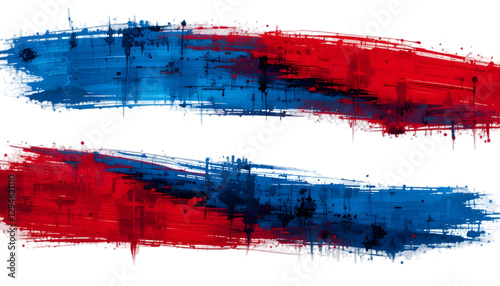 A high-contrast design featuring red and blue grunge brush strokes with a heavy oil paint texture, isolated on a white background for modern art themes.
