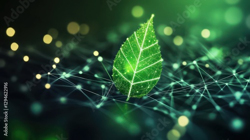 Wallpaper Mural A green leaf icon glowing above a digital financial line graph, representing the integration of sustainability into business strategies for increased profitability Torontodigital.ca