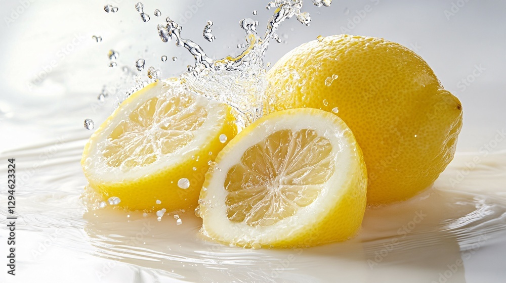Lemons and splashing water create a refreshing visual experience Lemons and splashing water create a refreshing visual experience
