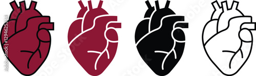 Human heart Organs Hand Drawn flat Line Icon Set Organs Vector for apps, web sign symbol heart, liver, neuron pictogram for human anatomy