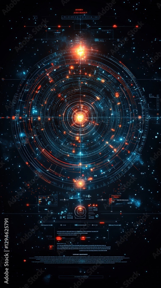Obraz premium Futuristic Data Visualization of Stellar System with Cosmic Elements