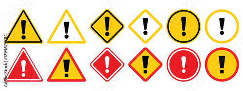 Free Download Caution warning signs set. Simple yellow and red stop road signs with exclamation sign. Attention symbol or icon collection. - GFXLoad