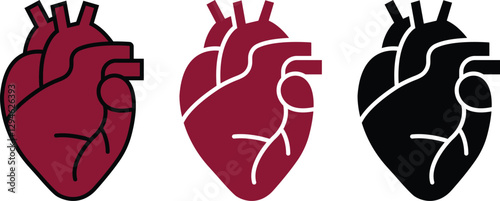 Human heart Organs Hand Drawn flat Line Icon Set Organs Vector for apps, web sign symbol heart, liver, neuron pictogram for human anatomy