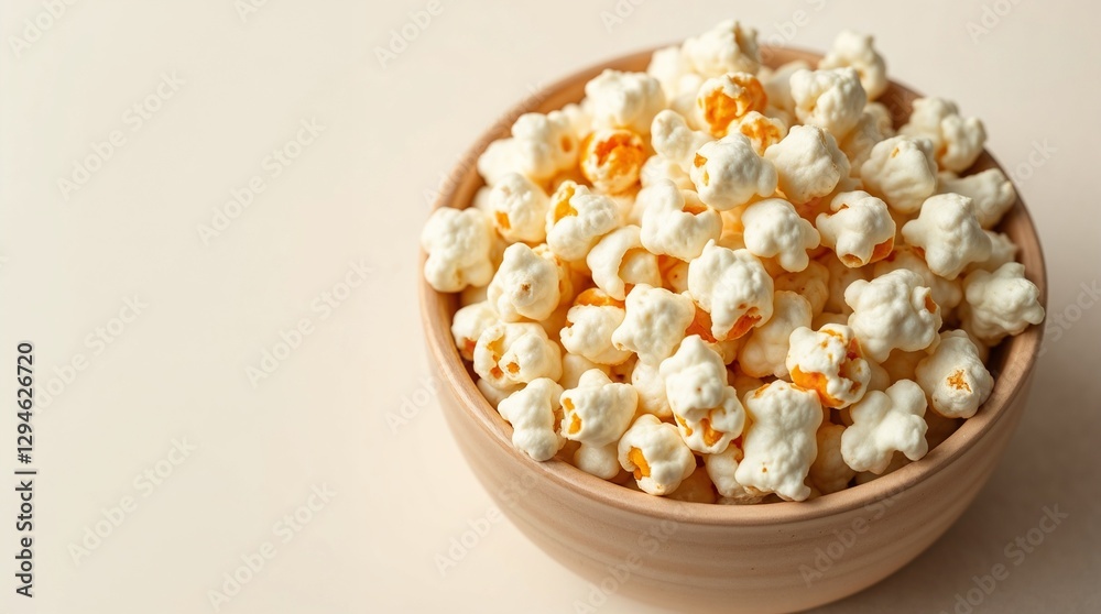 a bowl full of popcorn in a ceramic beige bowl a bowl full of popcorn in a ceramic beige bowl