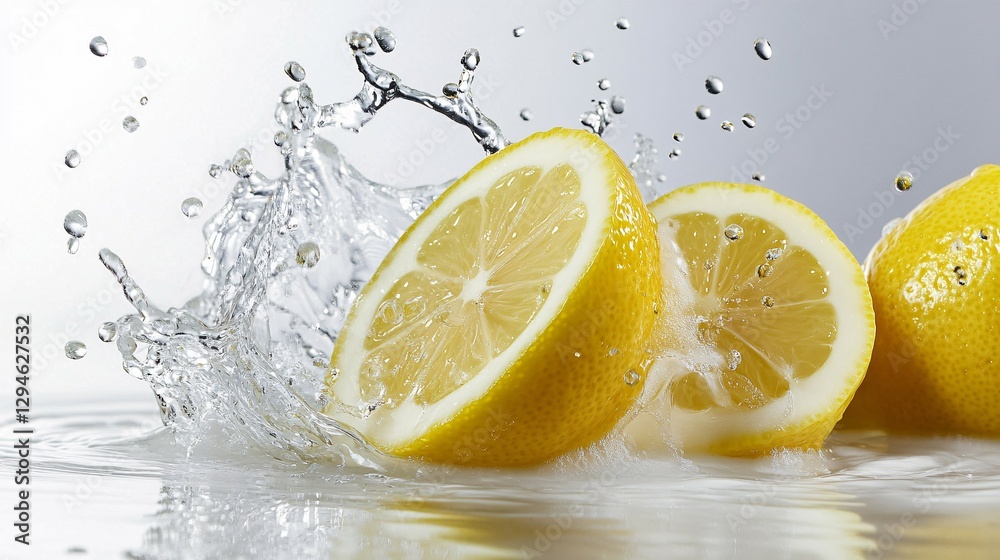 Sliced Lemons with Water Droplets and a Refreshing Splash Sliced Lemons with Water Droplets and a Refreshing Splash