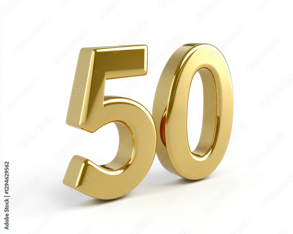 Three-Dimensional Gold Symbol Representing 50 Percent Isolated on White Background Three-Dimensional Gold Symbol Representing 50 Percent Isolated on White Background