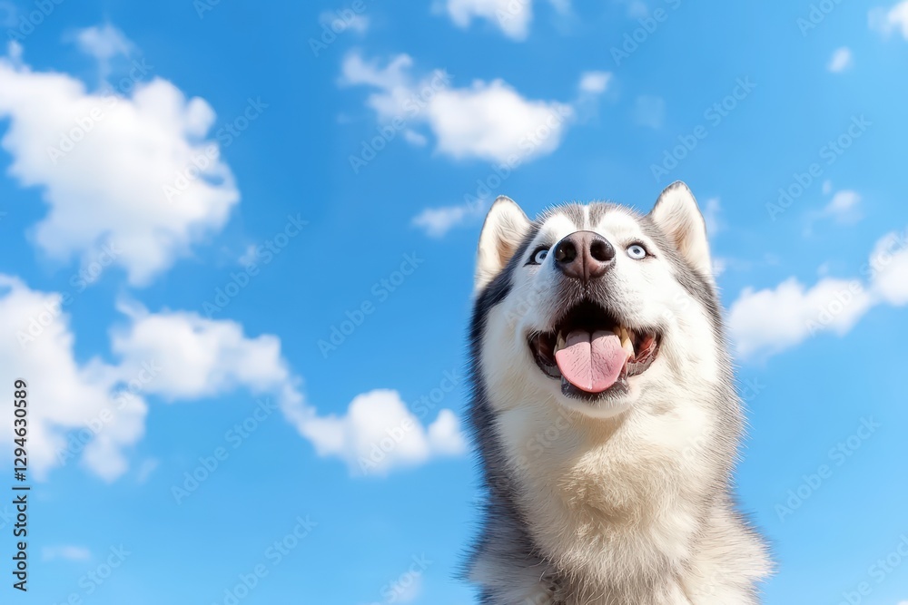 Obraz premium Playful siberian husky dog with its tongue out enjoying a sunny day and showing its joyful personality
