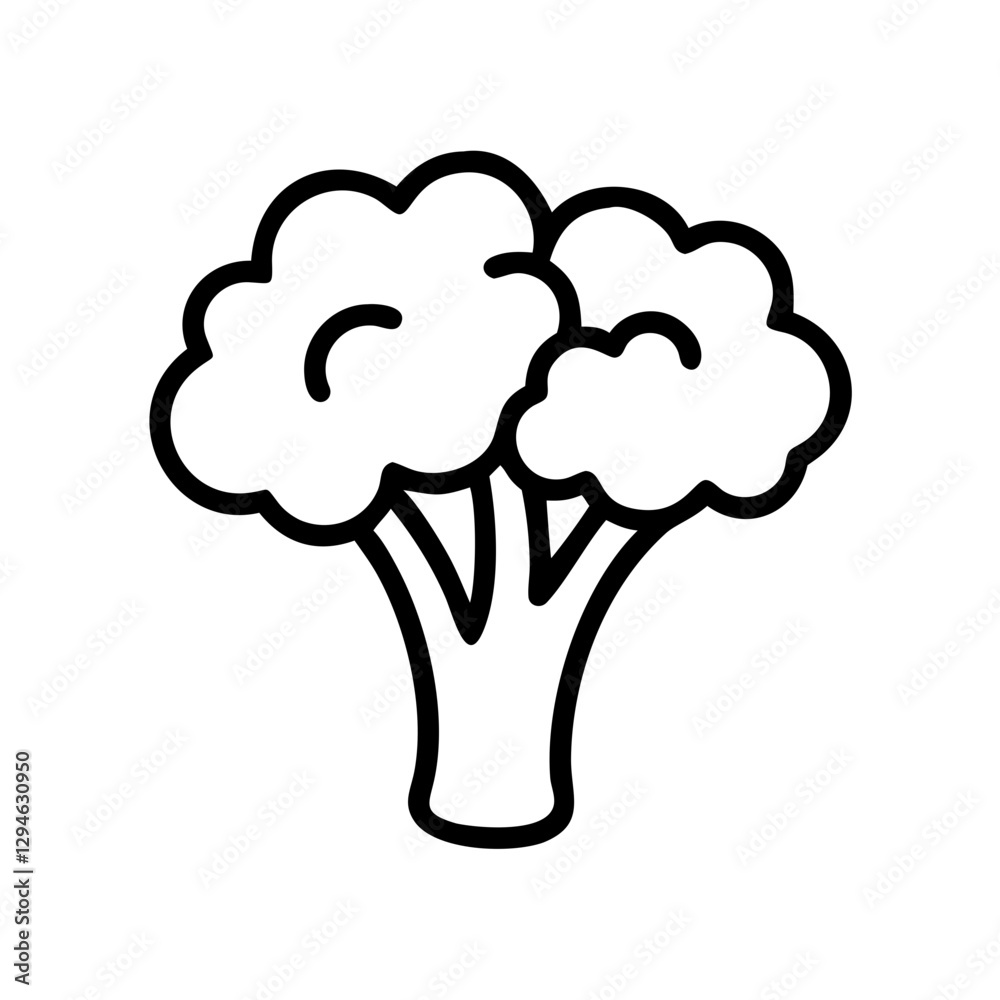 a simple, minimalist illustration of a broccoli plant with thick black outlines and a light background a simple, minimalist illustration of a broccoli plant with thick black outlines and a light background