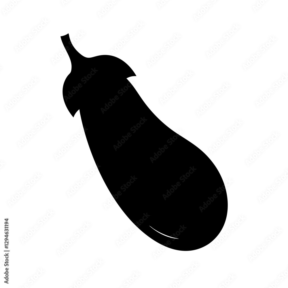 a black silhouette of a fresh eggplant on a plain background, representing healthy food and cooking a black silhouette of a fresh eggplant on a plain background, representing healthy food and cooking