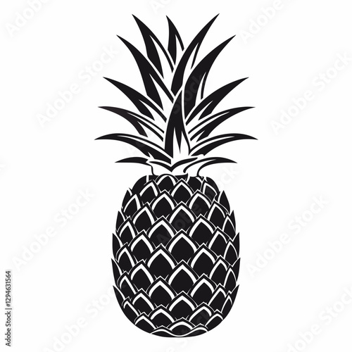 A bold black and white illustration of a pineapple