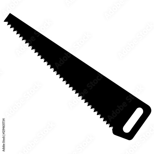 a close-up of a black handsaw with sharp teeth, perfect for carpentry or woodworking. The tool is designed for cutting wood and other materials