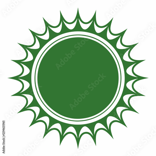 a green circle emblem with a spiky border, a versatile design for various purposes.