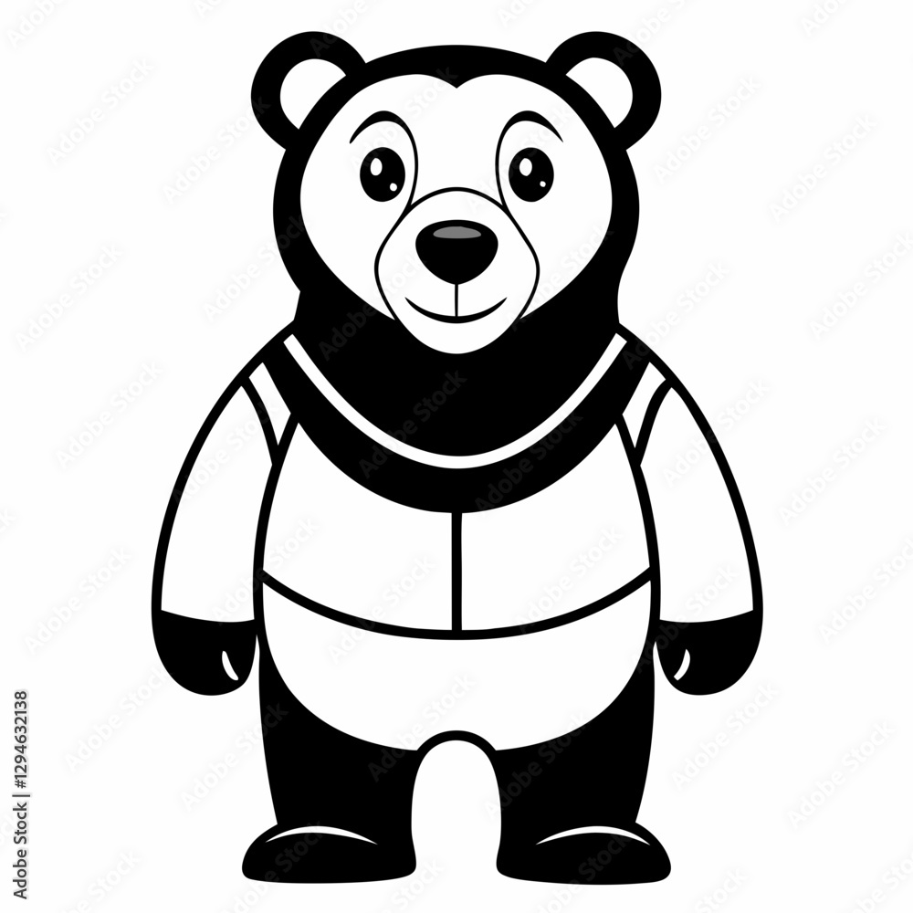 a charming cartoon bear with a friendly expression and wearing a unique outfit. The black and white illustration conveys a sense of playfulness and joy a charming cartoon bear with a friendly expression and wearing a unique outfit. The black and white illustration conveys a sense of playfulness and joy