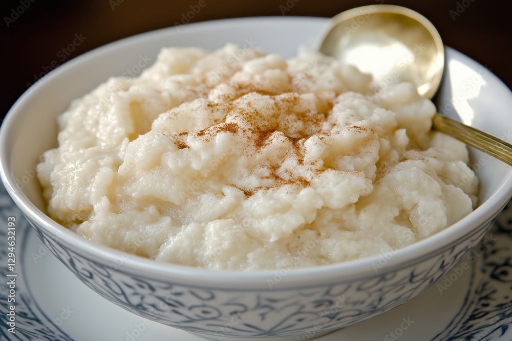 Creamy bowl of rice porridge topped with a sprinkle of cinnamon, perfect for a diet weight loss plan. Concept focused on healthy eating habits and effective diet weight loss plan. Creamy bowl of rice porridge topped with a sprinkle of cinnamon, perfect for a diet weight loss plan. Concept focused on healthy eating habits and effective diet weight loss plan.