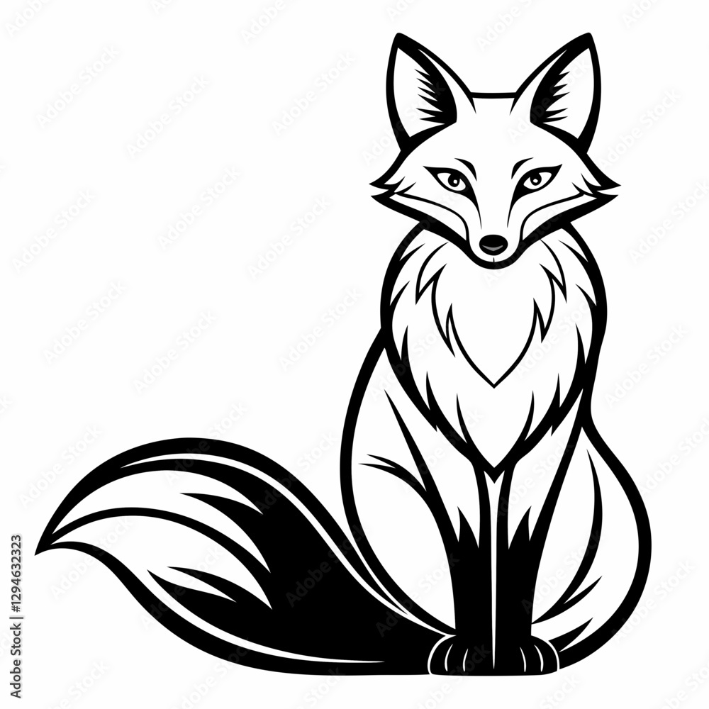 Fototapeta premium a sleek, stylized illustration of a fox with a bushy tail, in black and white