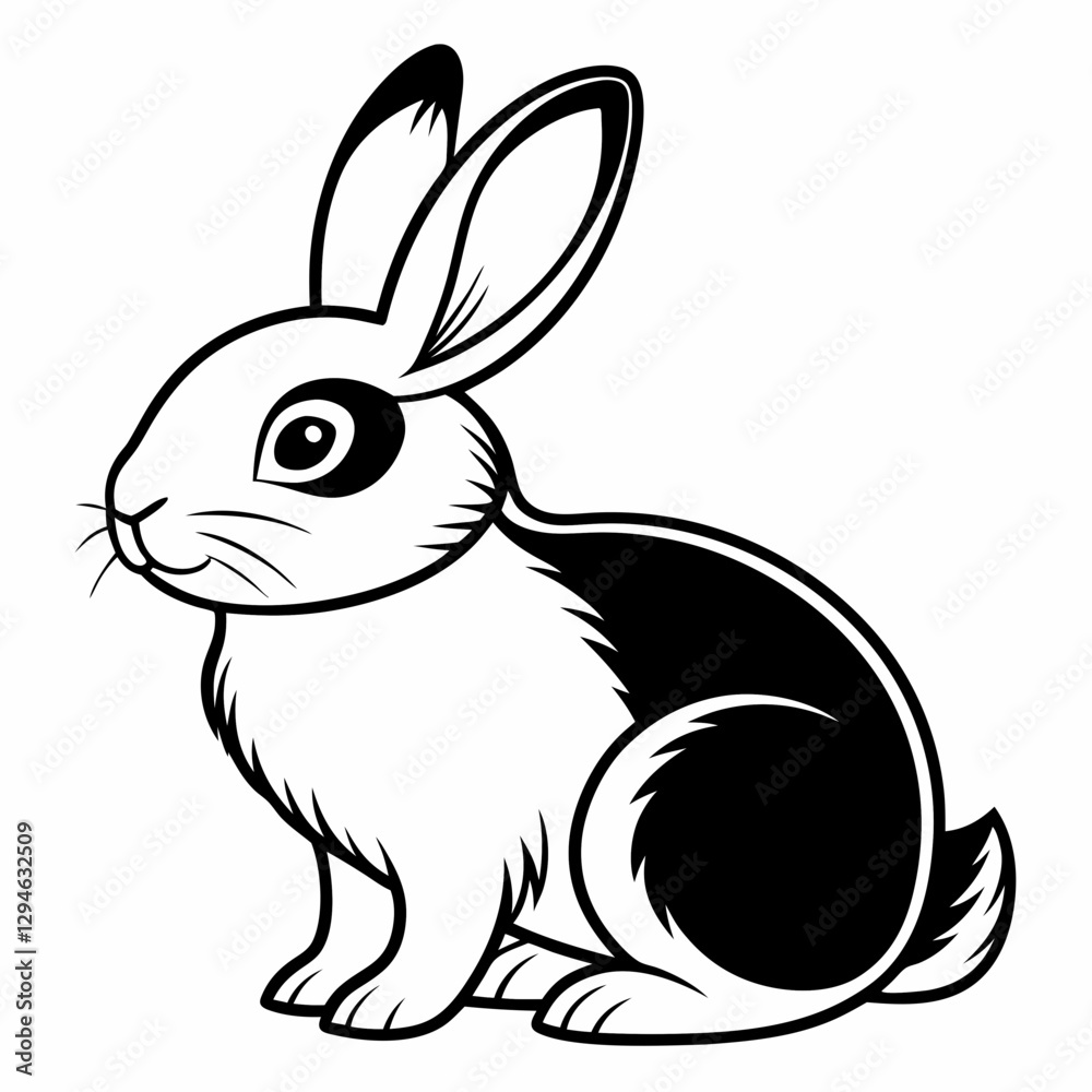 Fototapeta premium a charming cartoon rabbit in black and white, sitting in a relaxed pose. The bunny features intricate detailing, making it a versatile graphic resource