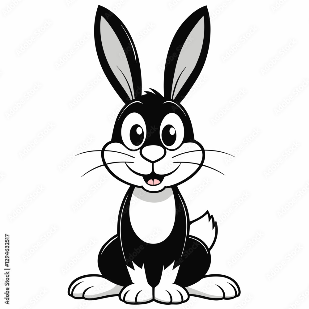Fototapeta premium an adorable black and white cartoon rabbit with long ears sitting up with a happy expression