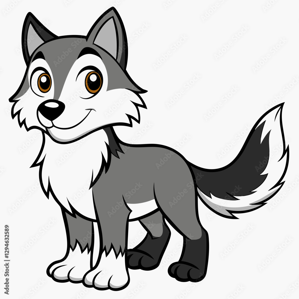 Obraz premium a cartoon wolf, with a friendly smile, standing and looking towards the viewer