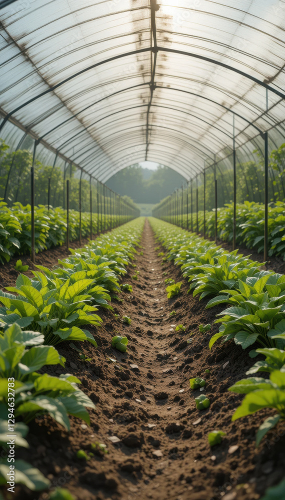 custom made wallpaper toronto digitalGreenhouse tunnel, row, crop, plant, soil, sunlight, agriculture, farm, farming, growing give hope and promising feeling for upcoming harvest of season