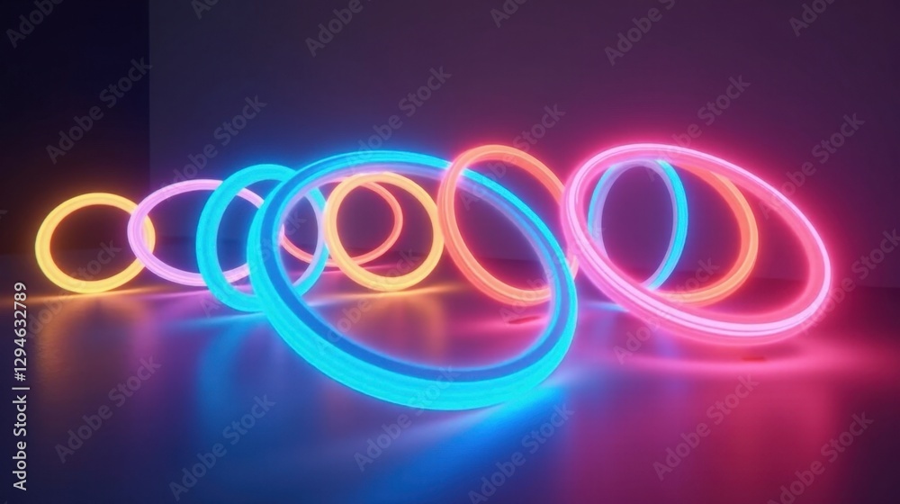 Glowing neon rings hover effortlessly, each one spinning and pulsating with vibrant color, shifting between dimensions in a seamless loop of motion and energy. Glowing neon rings hover effortlessly, each one spinning and pulsating with vibrant color, shifting between dimensions in a seamless loop of motion and energy.