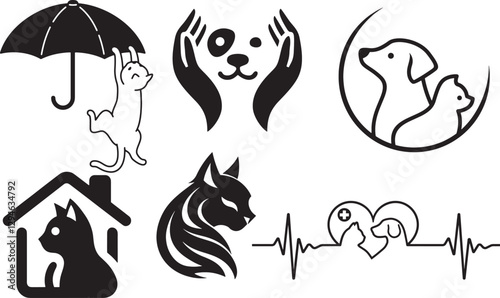 Cat vector design, Dog paw design, Cat logo vector, Beagle dog vector, Cat and dog logo, Cute cat logo, Pet logo design, Feline logo design, Animal paw logo, Pet silhouette vector, Beagle dog silhouet