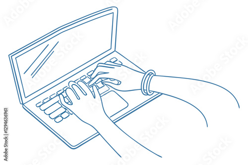 Line Vector of Hands Typing on Laptop for Digital Workspace