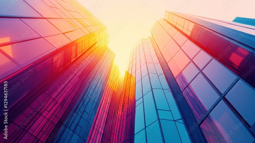 Fototapeta premium Bright Urban Landscape with Reflective Skyscrapers