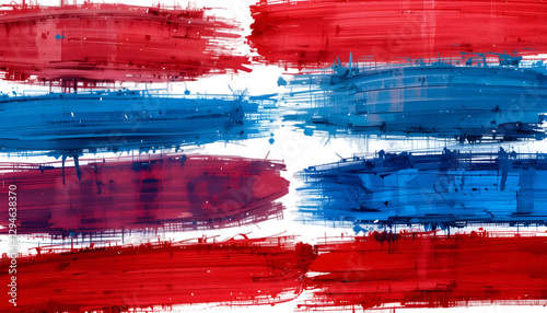 A striking combination of red and blue grunge brush strokes with a thick oil paint texture, isolated on a white background for bold and dramatic designs.

