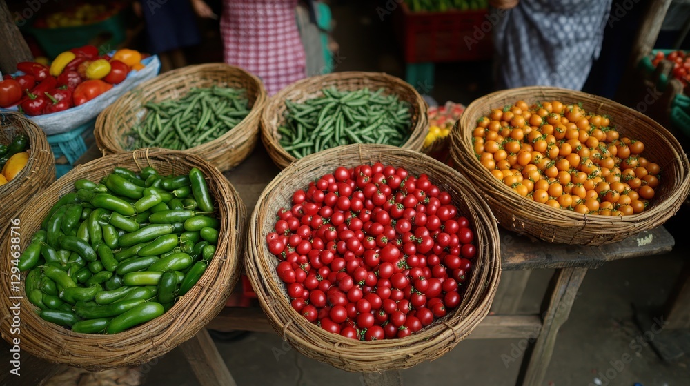 Fototapeta premium Vibrant Vegetable Market Scene: A Colorful Array of Fresh Produce